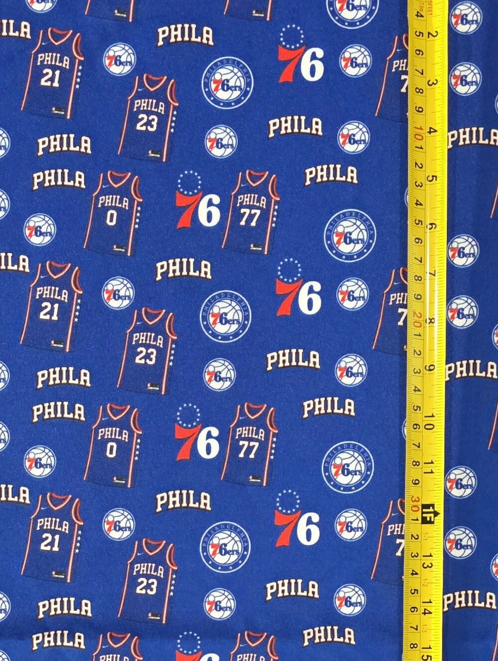 PHILA 76 SIXERS BLUE 1 YARD FABRIC (NOT COTTON)